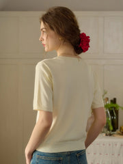 Lillie Round Neck Embroidery Knit Top