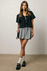 Ethan Tie Front Blouse in Black