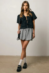 Ethan Tie Front Blouse in Black