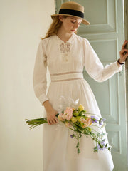 Alaiya Lace Paneled Hollow Puff Sleeve Dress