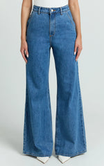 High Waist Wide Leg Flare Dark Blue Recycled Denim Jeans