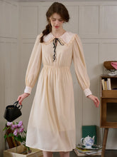 Keily Doll Collar Contrasting Lace-up Pleated Dress