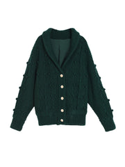 Nataly Cable Popcorn Chunky Green Knit Cardigan