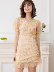 Aileen French V-neck Chiffon Dress