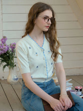 Adelyn Contrast Trim Floral Embroidered Cardigan