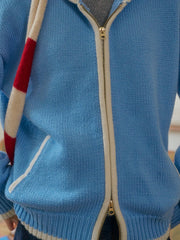 Mila Contrasting Pocket Knit Wool Hoodie - Blue