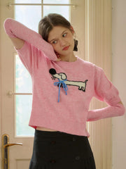 Lorelai Round Neck Puff Sleeve Bow Detail Pullover Sweater