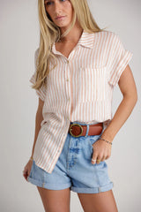 Marie Striped Button Up in Orange