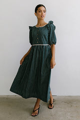 Berlin Corduroy Baby Doll Midi Dress in Green