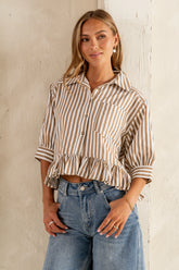 Avery Striped Blouse in Tan