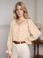 Harlee Retro Wave V-Neck Floral Blouse