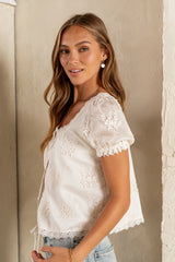 Hadley Embroidered Blouse in Cream