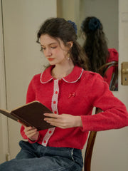 Laylah Doll Neck Collision Lace Sweater Cardigan