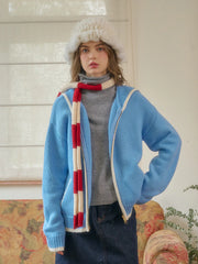 Mila Contrasting Pocket Knit Wool Hoodie - Blue