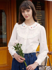 Nancy Floral Embroidered Doll Neck Cotton Blouse