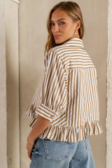 Avery Striped Blouse in Tan