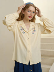 Convallaria Floral Embroidered Light Yellow Puff Top