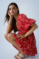 Lizzy Floral Mini Dress in Red