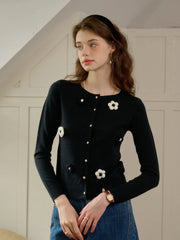 Layla Round Neck 3D Flower Cardigan