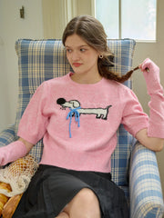 Lorelai Round Neck Puff Sleeve Bow Detail Pullover Sweater