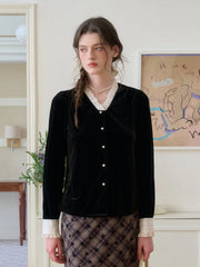 Mariam V-Neck Velvet Blouse