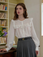 Danna Round Neck Lace Trim Blouse