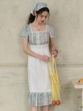 Bria Square Collar Contrasting Trimmed Floral Pleated Dress