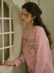 Zoey Round Neck Bow Patter Sweater