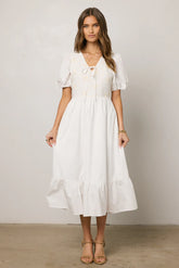 Jozette Floral Midi Dress in Off White