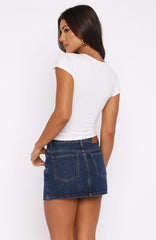 Won't Stop Searching Denim Mini Skirt Dark Blue