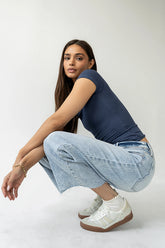 Freya Ribbed Top in Navy