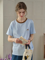 (Add-on Item) Annalise Contrasting Color Crew Neck SR Exclusive Design Embroidered Logo Cotton T-shirt