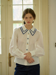 Sarah Embroidery Contrast Collar Casual Shirts