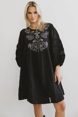 Serendipity Embroidered Midi Dress in Black