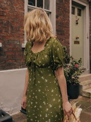 Magnolia Printed Floral Green Midi Dress