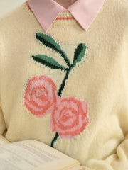 Ayra Round Neck Flower Pattern Elegant Long Sleeve Pullover Jumper