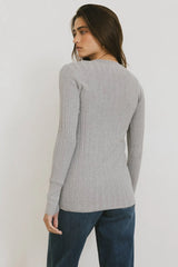 Ribbed Button Front Top in Grey