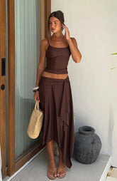 Free All Night Midi Skirt Chocolate