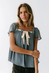 Gianna Lace Trim Blouse in Blue