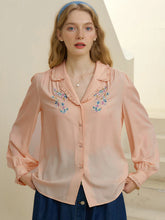 Convallaria Floral Embroidered Orange Puff Top