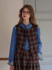 Jenesis Round Neck Plaid Vest