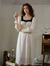 Mazie Square Collar Polka Dots Contrasting Lace-up Dress