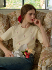 Lillie Round Neck Embroidery Knit Top