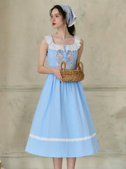 Yamileth Square Collar A-Line Contrasting Floral Sleeveless Cotton Dress