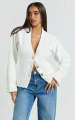Cream V Neck Recycled Knit Contoured Cardigan