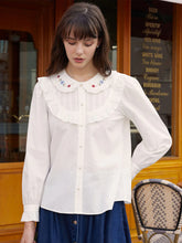 Nancy Floral Embroidered Doll Neck Cotton Blouse