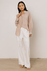 Gia Striped Button Up in Taupe