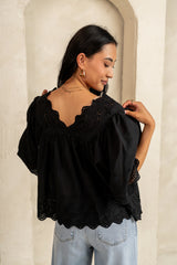 Faye Embroidered Blouse in Black