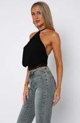 Endless Moment Cinched Waist Halter Top Black