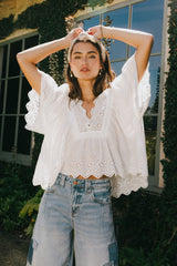 Faye Embroidered Blouse in White